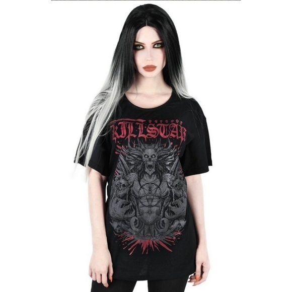 Killstar ✦ Graphic Tee ✦ 9th Gate Black Cotton w/ Red Demon Print Oversized XL - Picture 2 of 8